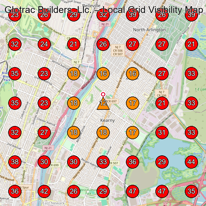 Glotrac Builders, Llc. GeoGrid visibility map for Construction Company in North Arlington